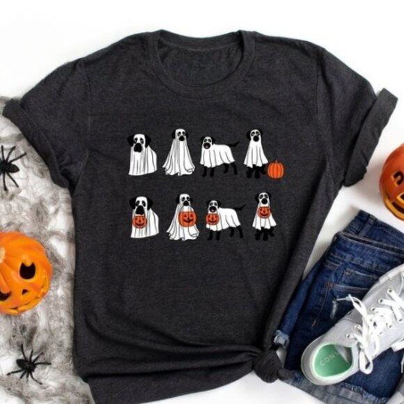 Tops - Black Labrador Shirt, Ghost Dog Shirt, Ghost Shirt, Pumpkin Dog Shirt